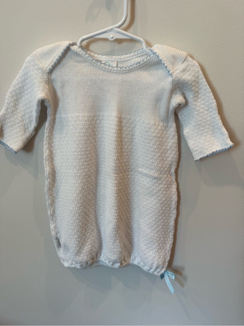 Paty Baby 3M White Textured Gown Blue Picot Trim Made in USA